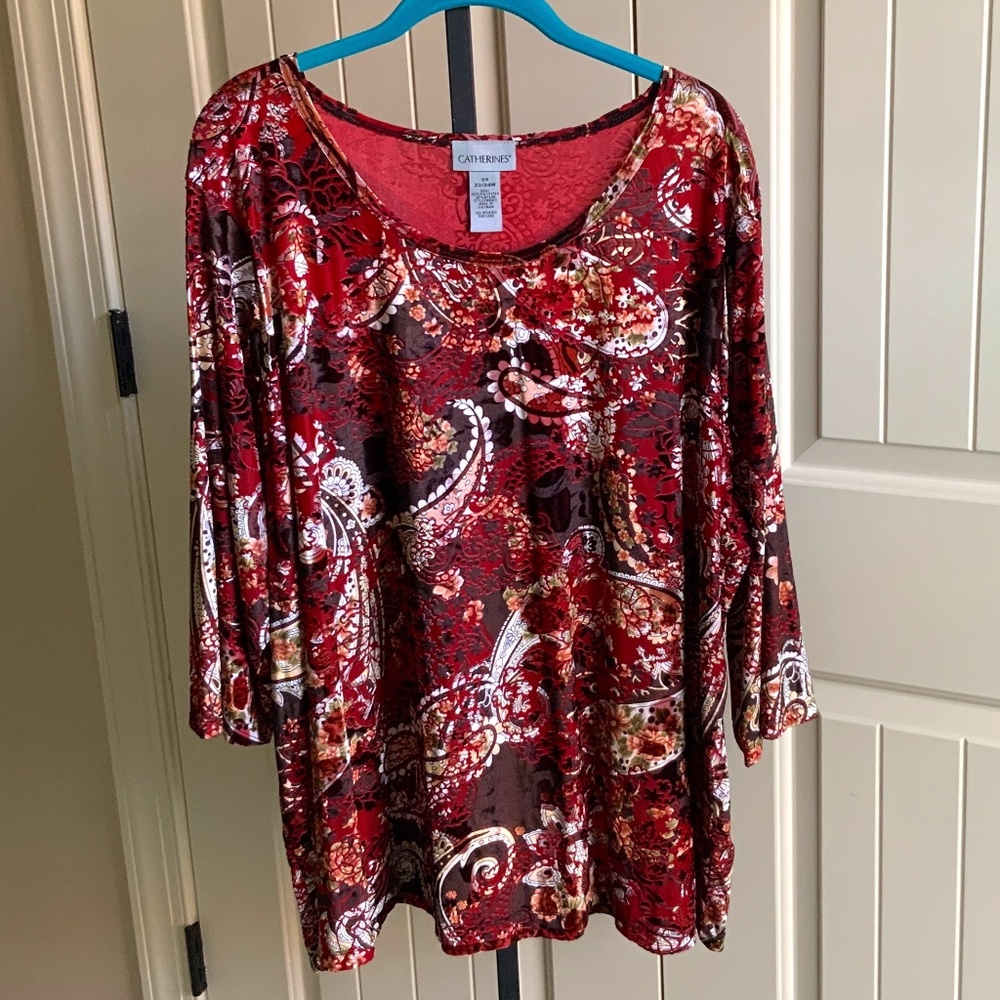 Catherines Plus Size Multicolor Paisley Velvet Tunic 2x